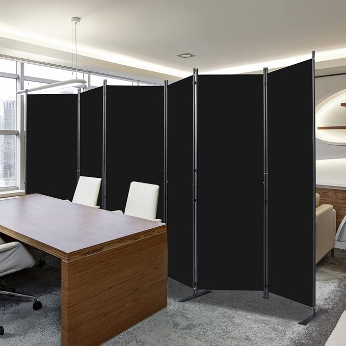 CHOSENM Room Divider, 6 Panel Folding Privacy Screens with Wider Support Feet, 6 Ft Portable Room Partition for Room Separator, 132" W X 71" H, Black