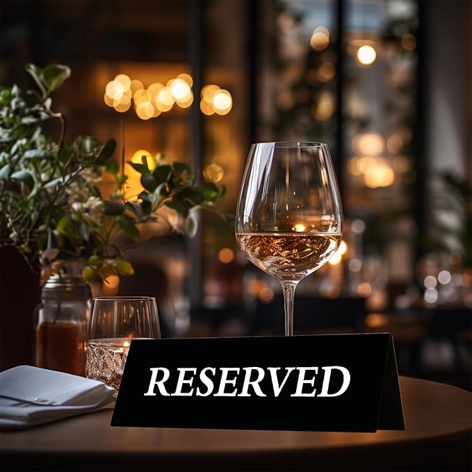 6 Pieces Plastic Reserved Table Sign for Wedding Acrylic Double Side Table Tent Black Guest Reservation Tables Seat Sign 7.9 x 2.7 Inches Reserve Seating Signs for Restaurant Chairs Wedding