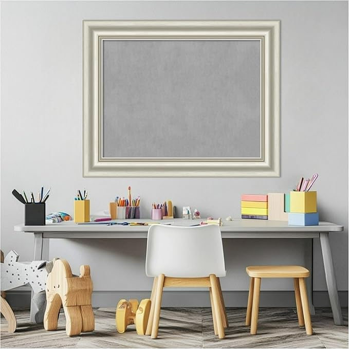 Amanti Art Silver Framed Magnetic Board 24x30 Medium Vision Board for use with Magnets, 100% Metal Sheet to Display Items as Office Decor or for Home Organization in mudroom, Kitchen or Kids Room