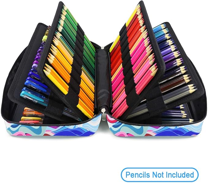 YOUSHARES Big Capacity Colored Pencil Case - 300 Slots large Pen Case Organizer with Multilayer Holder for Prismacolor Colored Pencils & Gel Pen (Wavy Blue)