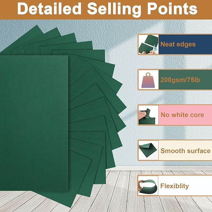 Silunkia 100 Sheets Dark Green Cardstock 8.5 x 11 Crafting Paper, 200gsm/75lb Heavyweight Paper Christmas Green Card Stock for DIY Cards Making, Greeting Cards, Invitations, Party Decorations, Menus