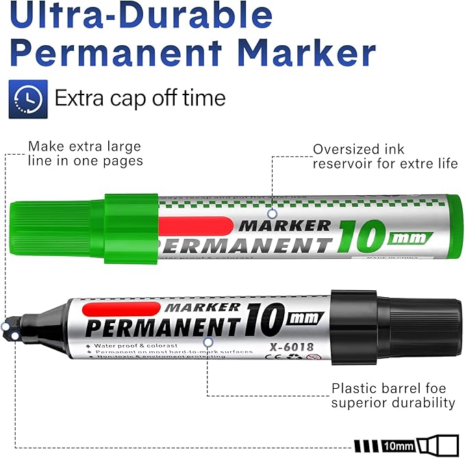Thenshop 24 Pack Jumbo Permanent Markers Bulk: Large Chisel Tip Permanent Markers Quick Drying Waterproof Pallet Pens for Office Logistics Company and More(Black, Blue, Red and Green)