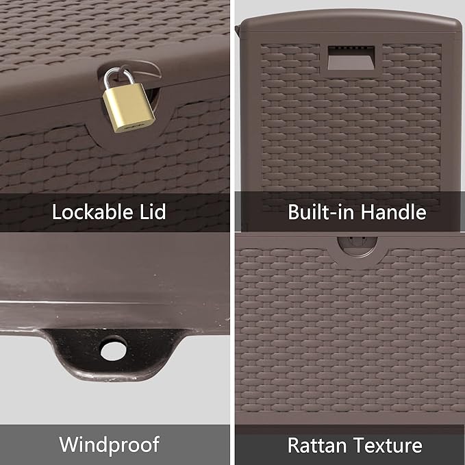 Yardgrace 80 Gallon Pro Resin Deck Box, Waterproof Outdoor Storage Bin for Patio, Poolside, and Garden, Lockable & UV-Resistant,Brown