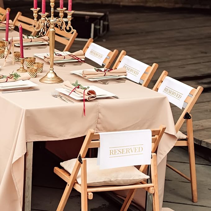 Buryeah 12 Pcs Reserved Seating Signs for Chairs Church Pew Reserved Chair Signs Placeholder with Printed Words for Weddings Parties Celebrations Receptions Church or Event (White,Gold)