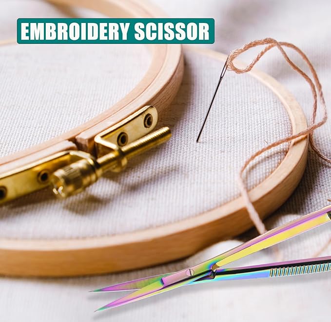Cross Edge Spring Scissors 5 Inch straight Stainless Steel Precision Eyebrow & Eyelash Shaping & Trimming Scissor, Snips Squeeze, Embroidery, Knitting Micro Tip Craft Scissors (Rainbow)