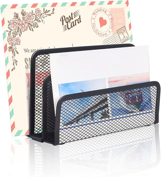 wishacc Desk Mail Organizer Small File Holders Letter Metal Mesh Document/Filing/Folders/Paper Organizer for Desktop