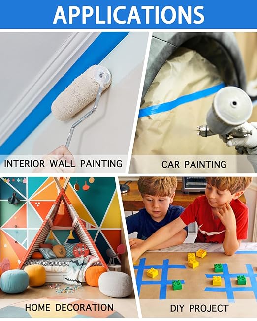 KIWIHUB 10 Rolls Painters Tape 2 inch Wide, Blue Painters Tape Bulk, Blue Masking Tape for Multi Purpose, Wall Painting, Home Improvement, DIY Crafts, 1.88 Inch x 550 Yards