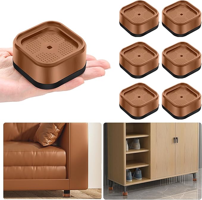 shouwuhho 6 Pack Furniture Risers Adjustable Bed Risers Heavy Duty Lifts Height 1", Square Stackable Bed Risers 1, 2 or 3 Inch for Desk Leg Table Couch Sofa Chair Bed Frame Legs Dorm, Brown