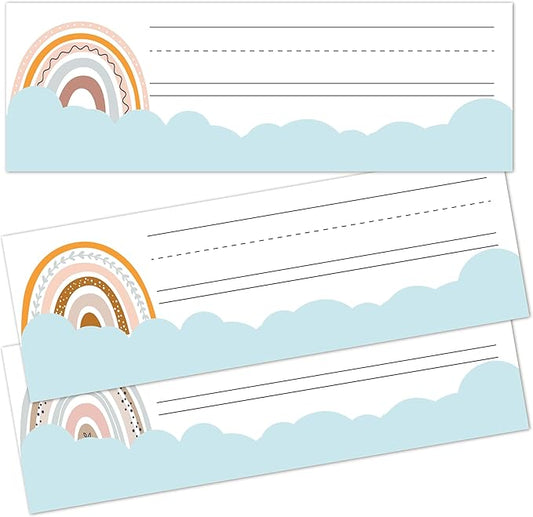 Name Tags for Classroom Cubbies, 30 Boho Rainbow Name Plates for Desks, Back to School Self Adhesive Name Tags Sticker for Teachers Elementary - A02