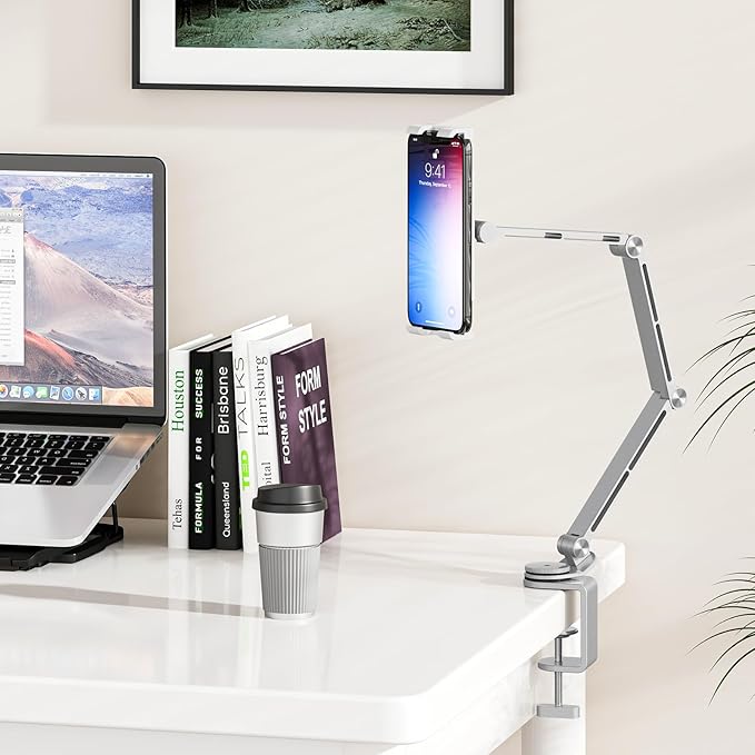 Houele Tablet Stand Holder, Adjustable Foldable Tablet Arm iPad Desk Mount with 360°Rotate Base, Phone Holder iPad Stand for Desk and Bed, Compatible with Tablets, Phones or Other 4-15.6" Device