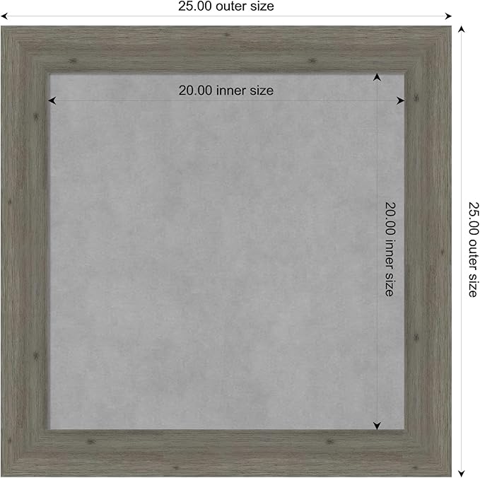 Amanti Art Grey Framed Magnetic Board 25x25 Medium Vision Board for use with Magnets, 100% Metal Sheet to Display Items as Office Decor or for Home Organization in mudroom, Kitchen or Kids Room