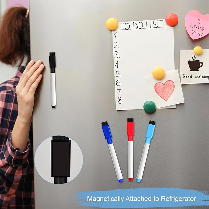 Kosiz 200 Pcs Magnetic Dry Erase Markers Fine Point Tip Whiteboard Markers with Eraser Cap Magnetic Dry Erase Pens Erasable Pens for Whiteboard Boards (Colorful)