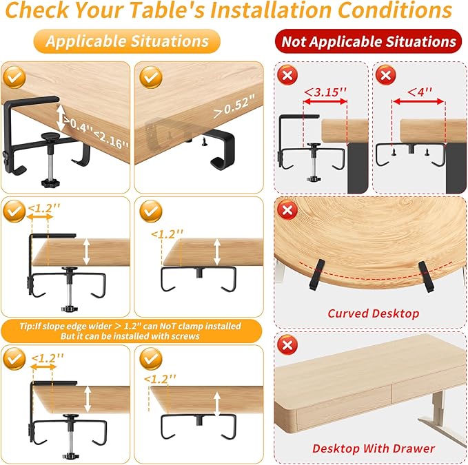 SUREUP9 No Drill Under Desk Cable Management Tray, 48" Cord Organizer with Clamp, Fabric Cable Management for Standing Desks, Ideal for Home & Office - Black