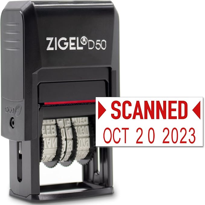 ZIGEL D50 Date Stamp with Scanned - Self Inking Date Stamp - Red
