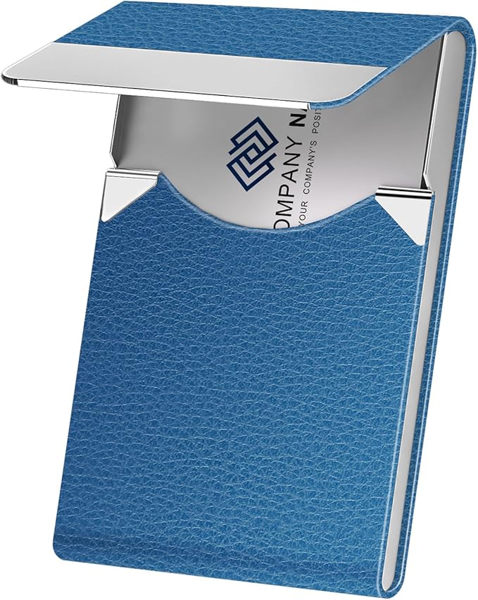 Business Card Holder with Ultra Slim Design, Business Card Case with Premium PU Leather, Suit Pocket Metal Card Holder for Women/Men, Magnetic Closure Quick Access Cards