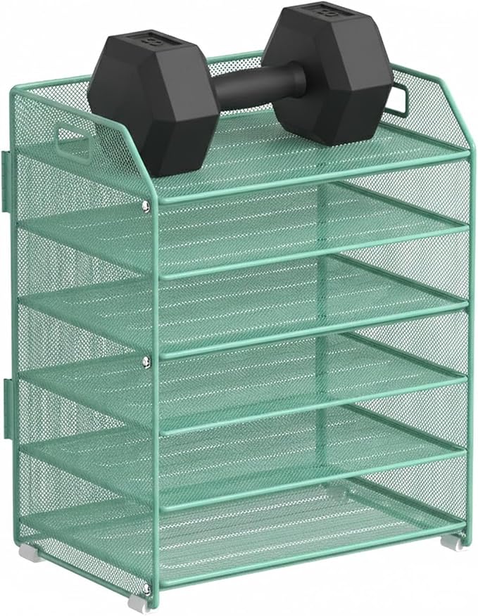 6 Tier Desk Organizer, Heavy-Duty Thick Metal Letter Tray Organizer, Large Capacity Desktop File Organizer for Heavy Files, Easy to Assemble for Home, Office & Classroom,Black,Green
