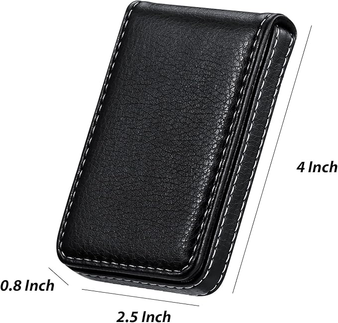 Outus 2 Pieces Business Card Holder, PU Leather Business Card Case Pocket Wallet with Magnetic Shut for Valentines Gift Men Women(Black and Red,Classic)