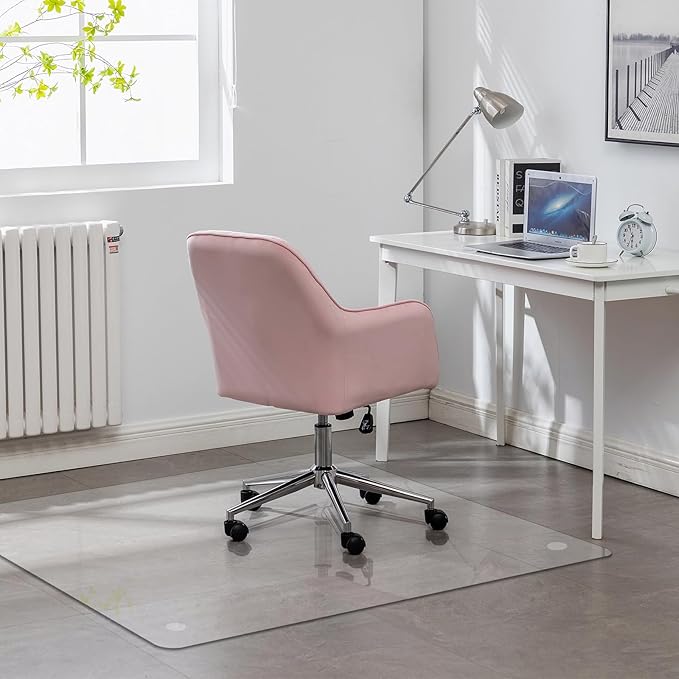 JAMBALAY 46″×36″ Tempered Glass Floor Mat, Heavy Duty Glass Office Chair Mat for Carpets or Hard Floors, Carpet Floor Mats with 12 Non Slip Pads for Easy Roll On, Thick 1/5″