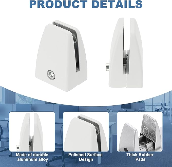 PATIKIL 1.7x1.3x2.4" Desk Divider Support Clamp, 8 Pcs Aluminum Desk Shield Clamp Desk Divider Partition Clamp Sneeze Guard Clamp Bracket for Office Home Desk Panel, White