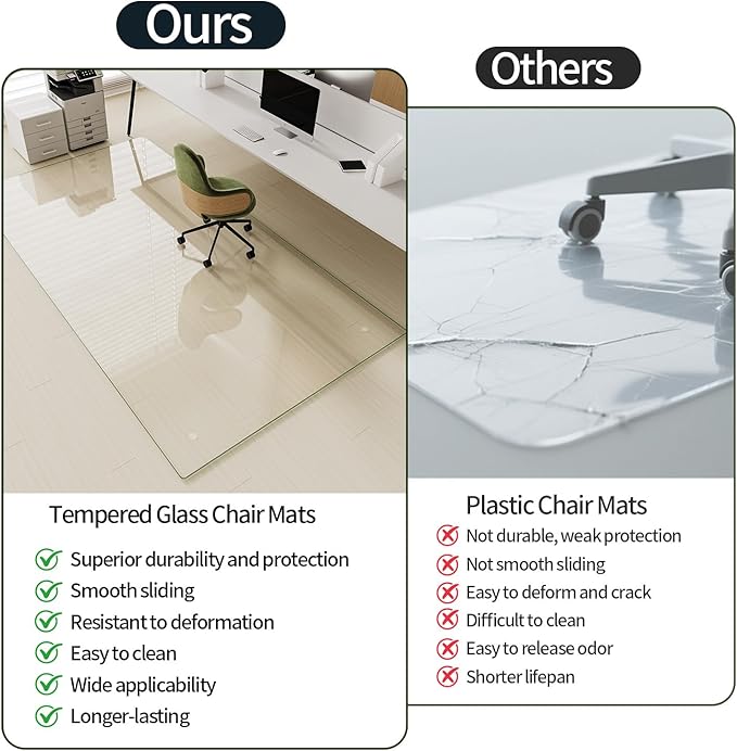 Koonmi Tempered Glass Chair Mat for Hardwood Floors & Carpets, 48" x 80“ Transparent Heavy Duty Office Floor Protector with Noise-Free Gliding Shatterproof for Home Office Desk