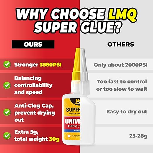 Super Glue Thick CA Glue Clear 30 Gram, Heavy Duty Superglue Instant Cyanoacrylate Adhesive for Plastic Ceramic Leather Metal Glass Wood Pla Shoe Sole Repair, Strong Oily Liquid Bonding
