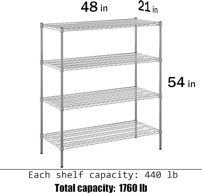 Regal Altair 21" Deep x 48" Wide x 54" Height Wire Shelving Kit | 4-Tier | NSF Commercial Storage Rack Unit