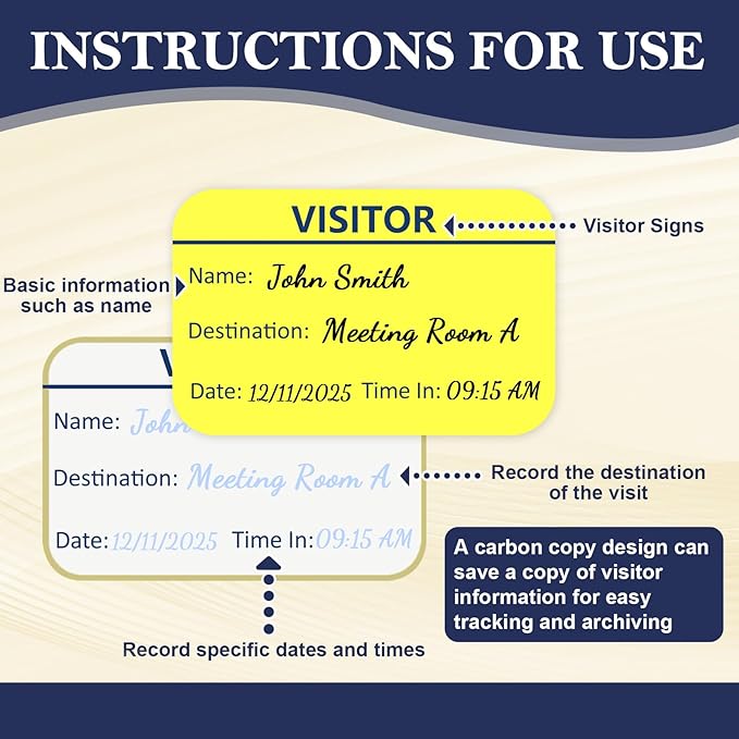 3 Pack of 900 Visitor Badges Stickers Visitor Log Book with Carbon Copy Visitor Pass Stickers with Carbonless Visitor Name Tags Guest Registry Log Book for School Business Church