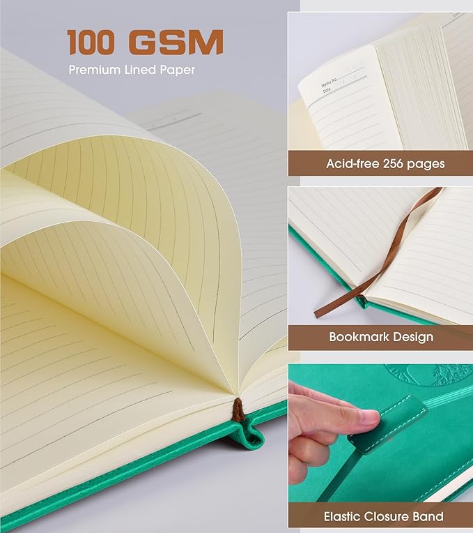 Biuwory Lined Journal Notebook for Women Men,256 Pages B5 Large Hardcover Leather Journals for Writing,Travel,Business,Work & School,College Ruled Notebooks for Note Taking,Diary Notepad 7.8"×10.2"