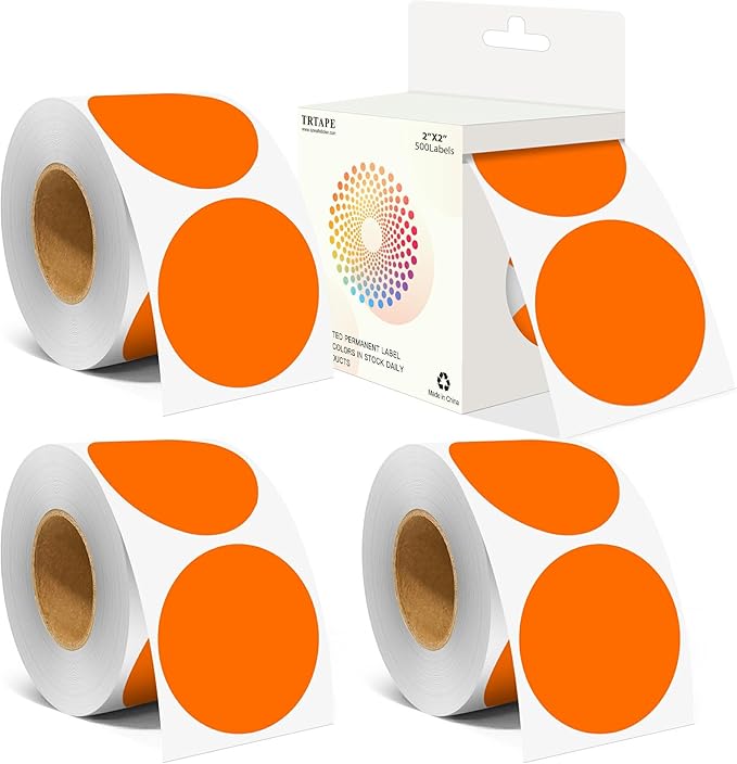 2 Inch Color Coding Round Labels (2000Pcs, 4 Rolls) - Round Color Dot Stickers for Inventory, Pantry, Warehouse Organization - Orange Circle Dot Labels