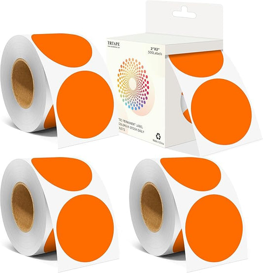 2 Inch Color Coding Round Labels (2000Pcs, 4 Rolls) - Round Color Dot Stickers for Inventory, Pantry, Warehouse Organization - Orange Circle Dot Labels