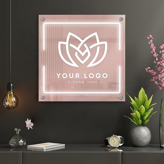 Personalized Floating Custom Acrylic Business Logo Sign | Free Company Vector Logo | Address Signage | Sign for Office Storefont | Multiple Size Options | Neon Led Lights Optional