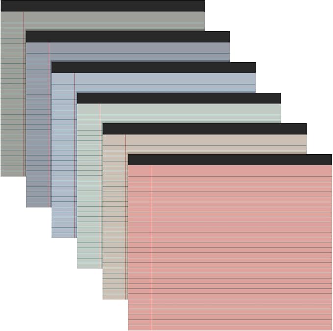 Lincia 6 Pcs 11" x 9.5" Legal Pads College Ruled Notepad Landscape Notebook Horizontal Lined Notebook 80 Gsm Assorted Colors Paper Pastel Writing Pads for School Office, 40 Sheet (Aesthetic Color)