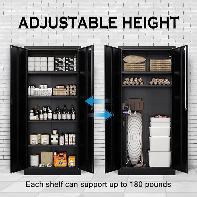 TaskStorz Storage Cabinet, 72 Inch Tall Metal Storage Cabinet with Doors and Shelves,Heavy Duty Metal Cabinet, Pantry Cabinets for Kitchen Storage, Garage Cabinet for Living, Dining Room