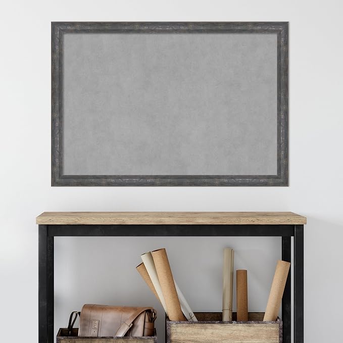 Amanti Art Grey Framed Magnetic Board 27x39 Large Vision Board for use with Magnets, 100% Metal Sheet to Display Items as Office Decor or for Home Organization in mudroom, Kitchen or Kids Room