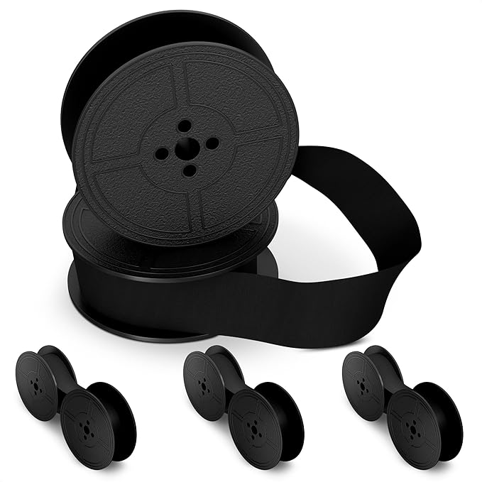 4 Pairs Typewriter Ribbon - Black Typewriter Ink Ribbon with 0.2 Inch/5mm Central Aperture, Durable Twin Spool Replacement - Reliable Print Quality, Compatible with Most Typewriters