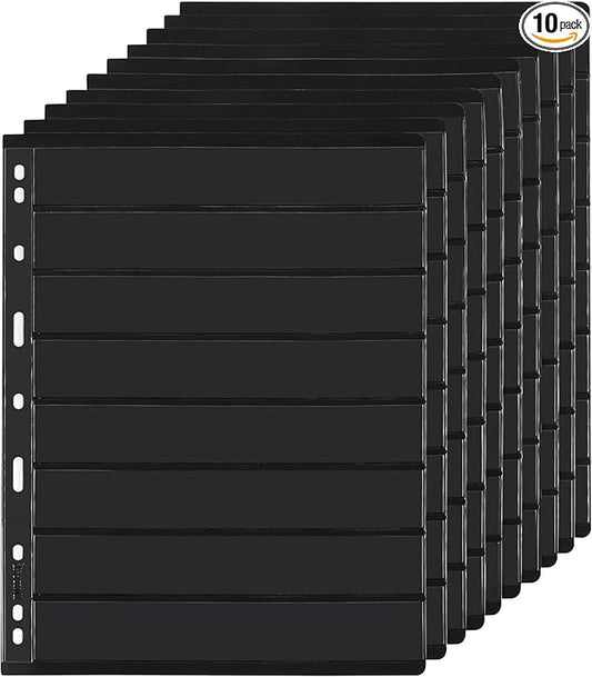 10 Sheets 20 Pages Postage Stamp Album Pages, 8 Pockets 7.7X 1.18in Stamp Collection Inserts, 9 Hole Standard Stamp Collecting Album Sleeves for Stamp Collection Binder IS010810