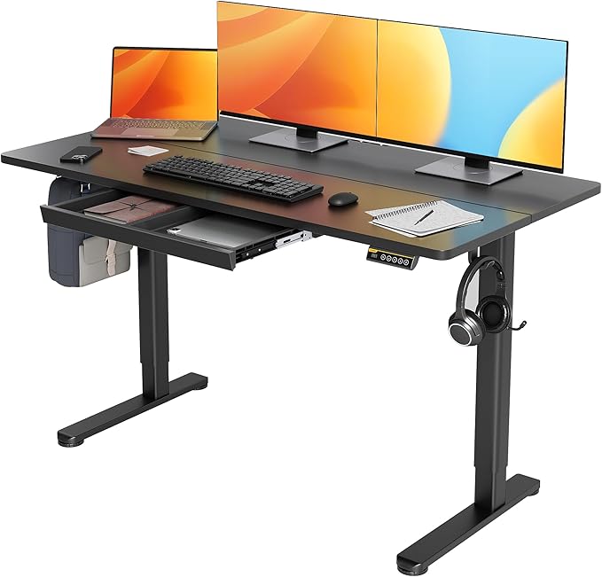 Claiks Standing Desk with Drawers, 55x24 Inch Electric Adjustable Height Stand Up Desk Computer Workstation, Black