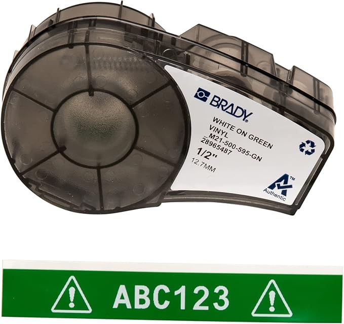Brady Authentic (M21-500-595-GN) All-Weather Vinyl Label for Indoor/Outdoor ID, Lab and Equipment Labeling, White on Green- For M210, M210-LAB, M211, BMP21-PLUS and BMP21-LAB Printers, .5" W, 21' L