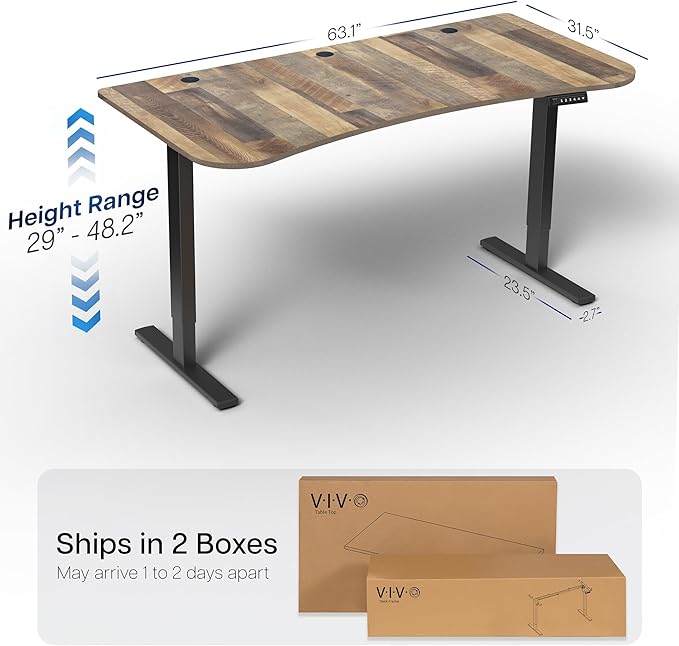 VIVO Electric 63 x 32 in Standing Desk, Memory Height Adjustment, 1B Series, Holds 220 lbs, Reclaimed Wood Top Black Frame, DESK-KIT-1B1P