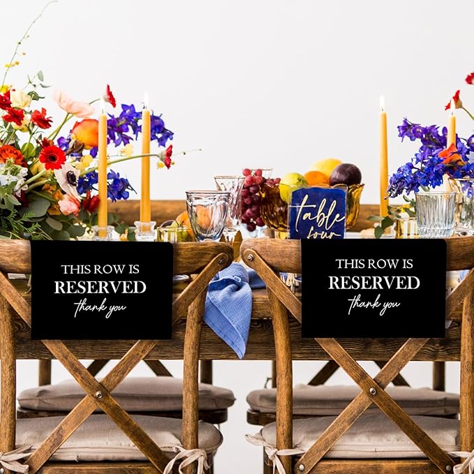 ChissNook Reserved Seating Chair Signs, This Row Is Reserved Pew Cloths Seating Placeholder for Church Pews, Wedding Decorations for Reception Parties Celebrations Event Meetings (Black, 4 PCS)