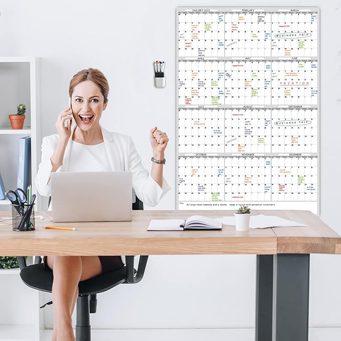 Dry Erase Wall Calendar - 38x26 Inches - Blank Undated Yearly Calendar - Whiteboard Premium Laminated Planner - Reusable Laminated Office Jumbo 12-Month Calendar (Vertical)
