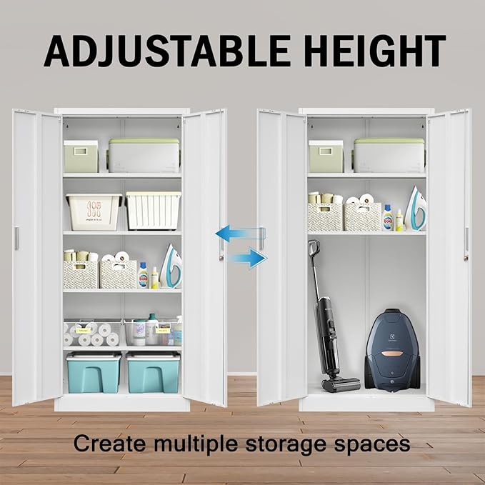 TaskStorz Storage Cabinet, 72 Inch Tall Metal Storage Cabinet with Doors and Shelves,Heavy Duty Metal Cabinet, Pantry Cabinets for Kitchen Storage, Garage Cabinet for Living, Dining Room