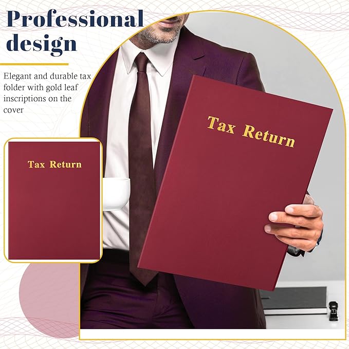 Harloon 40 Pcs Tax Return Folders 12 x 9 Inches 2 Pocket Folders Bulk Gold Foil Stamped Heavyweight Folder, Holds 8 x 11 Inches Letter Size Paper(Red,Cardboard)