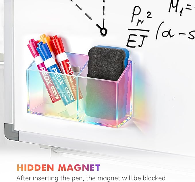 BEYGORM Magnetic Dry Erase Marker Holder for Whiteboard,Non-slip Acrylic Magnet Pen Holder for Fridge Refrigerator,Locker Organizer for Work,Locker Accessories,Pencil Cup for Desk(Colorful)