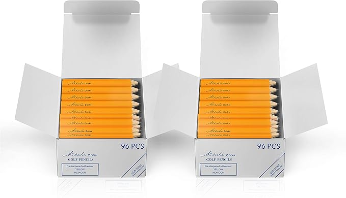 Nikola Works Mini Golf Pencils Without Erasers - 192 Count - Classic Pre-Sharpened #2 HB American Pew Pencils Standard Hex Shaped Bulk Pack