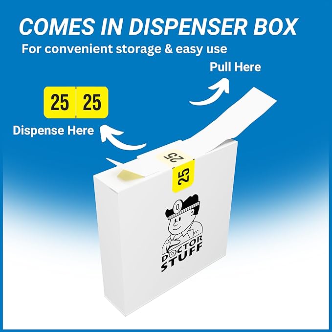 2025 Year Labels, Doctor Stuff 2025 Chart Stickers, Fluorescent Yellow Color Coded, USA Made Year Stickers for End Tab File Folders, 500 Labels/Roll in a Dispenser Box, 3/4" x 1-1/2"