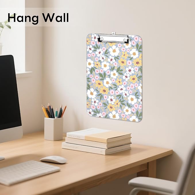 Luminzo Plastic Cute Clipboard Low-Profile Metal Clip, A4 Letter Size 9 x 12.5 in, 8.5 x 11 Paper Clip Board for Teachers, Nurses, Classroom,Daisy