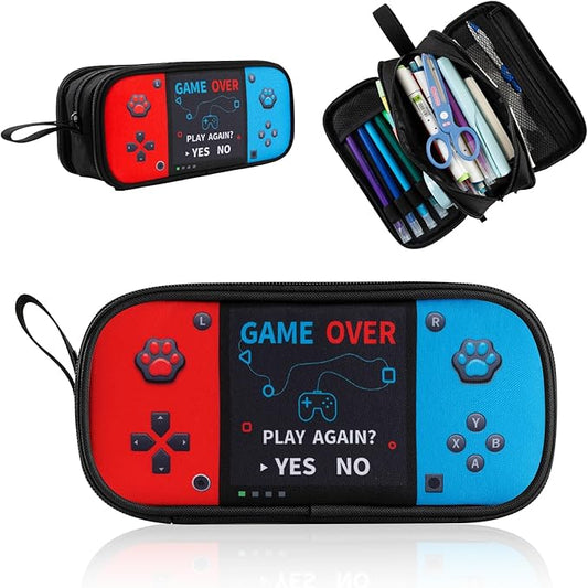 Easozoom Large Game Controller Pencil Case for Teen Boy Kid Capacity Pen Box Pouch Organizer Holder Bag with 3 Compartments & Zipper School College Office Supplies(1PCS Pencil Case)