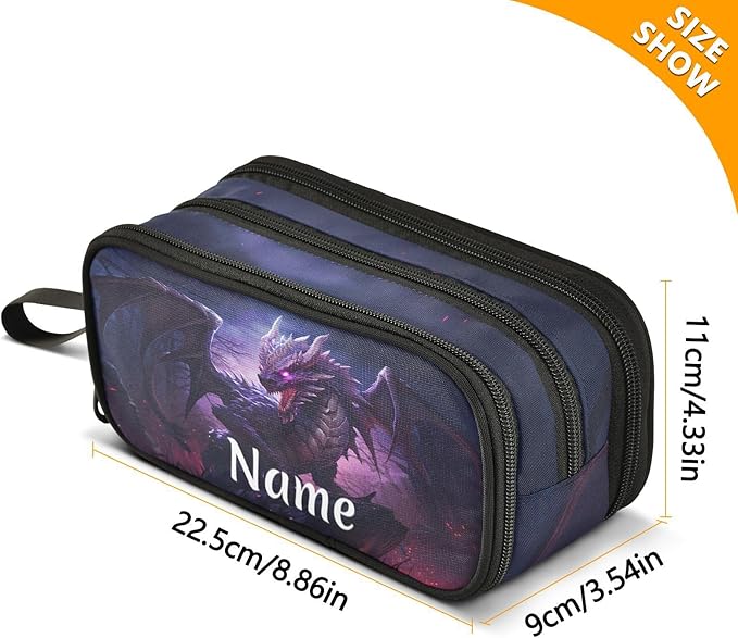BOENLE Custom Dragon Purple Pencil Case Box Boys Girls Personalized Name Large Pencil Pouch Stationery Pen Bag Organizer for Kids Adults School Office