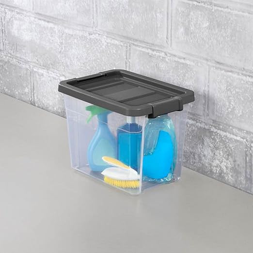 Sterilite 12-Pack Modular Stacker Box, Durable Clear Plastic Storage Bins with Latching Lids, 30 Quart - Stackable Organizing Container Boxes for Closet, Bathroom, and Office